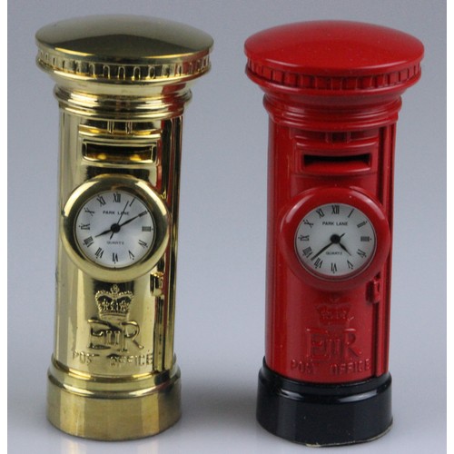 382 - Two Park Lane miniature post box clocks in boxes