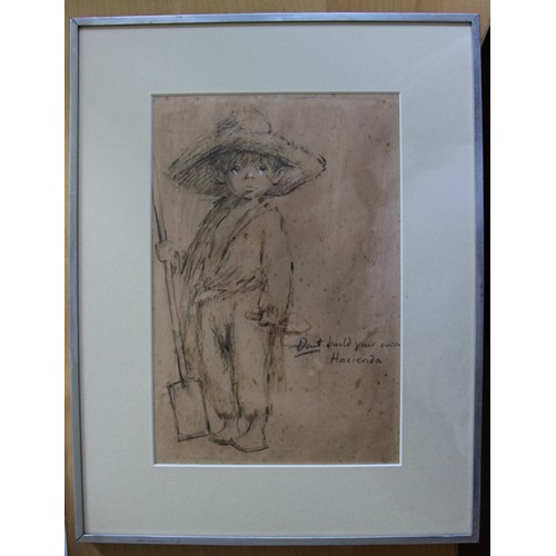 385 - Four Barry Leighton-Jones Original Sketches from his Street Urchin Series c1968 all with certificate... 