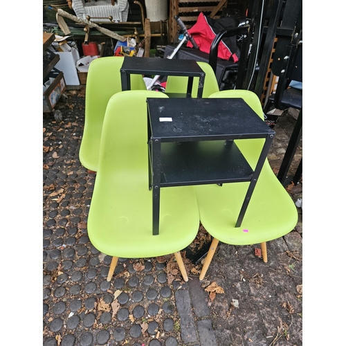 521 - Set of 4 Modern Plastic Form Chairs and a Pair of Metal IKEA side tables