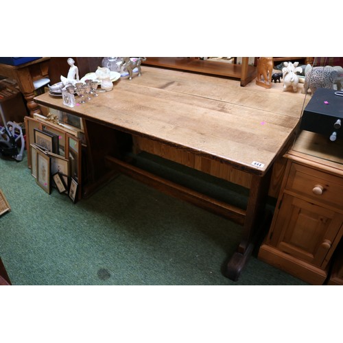 444 - Oak Arts & Crafts plank topped refectory table