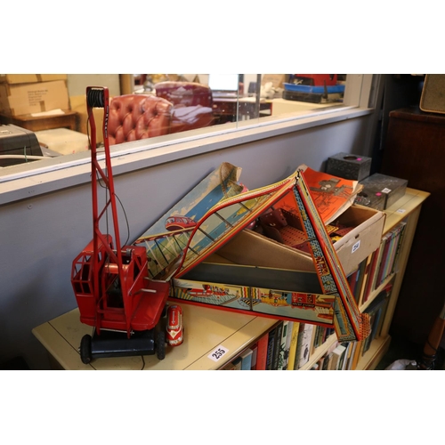 255 - Boxed Big Dipper Tin Plate toy boxed with key and a Tri-ang Crane