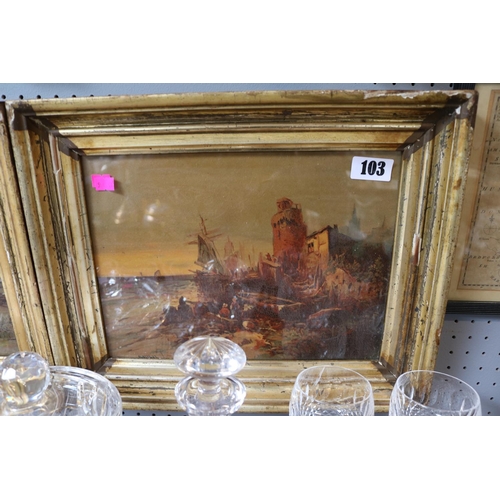 103 - Pair of Gilt Gesso framed Dutch depicting coastal scenes Prints 30 x 22cm