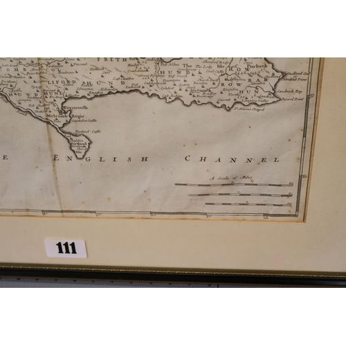 111 - Framed Map of Dorsetshire by Robert Morden 42 x 36cm