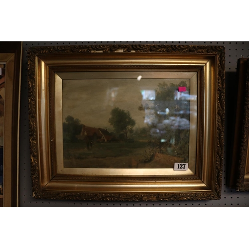 127 - 2 Early 20thC Gilt Gesso framed Oils depicting Countryside scenes indistinctly signed