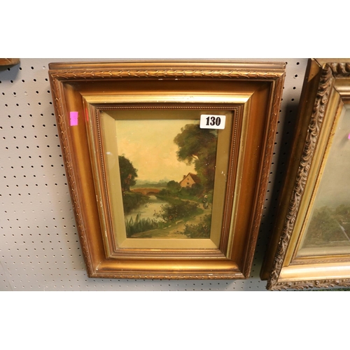 130 - 2 Gilt Gesso Framed Oil on board scenes indistinctly signed