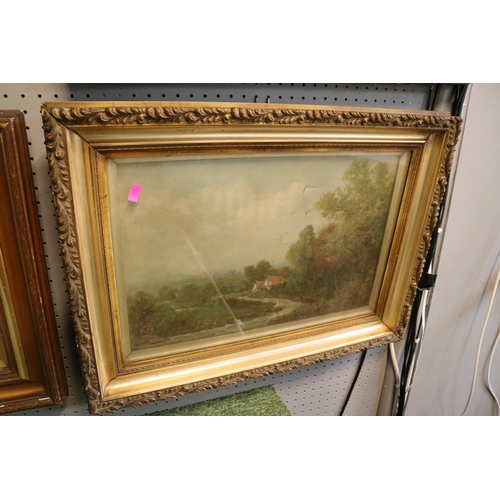 130 - 2 Gilt Gesso Framed Oil on board scenes indistinctly signed