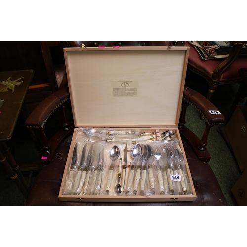 148 - Cased Laguiole Jean Dubost flick knife style set of Cutlery