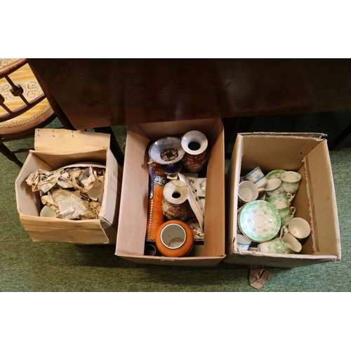 151 - 3 Boxes of assorted 19thC and later ceramics inc. Satsuma, Newhall, Masons etc