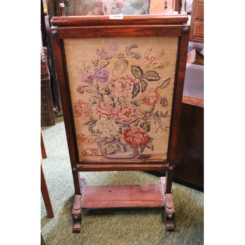 160 - Good quality 19thC Rosewood fire screen on scroll supported feet