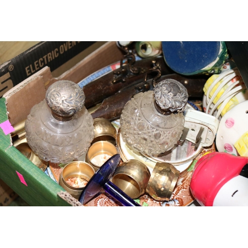 221 - Large Collection of assorted Ceramics, Bygones and a Pair of Silver topped Scent bottles