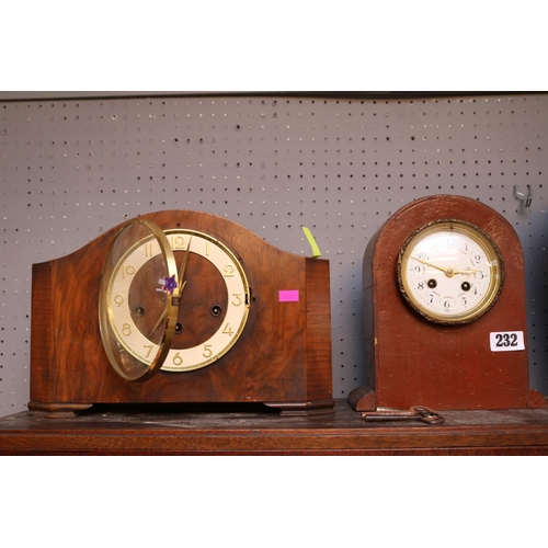 232 - Walnut cased clock and a Painted Edwardian domed clock