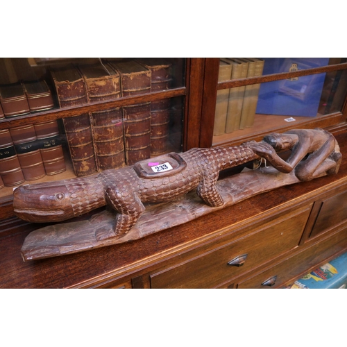 Ethnographic Hardwood carved figure of a Crocodile and man