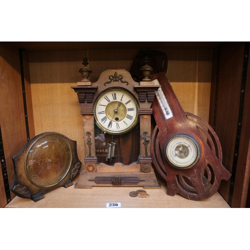 236 - Aesthetics movement wall barometer, Mantel clock and a Deco clock