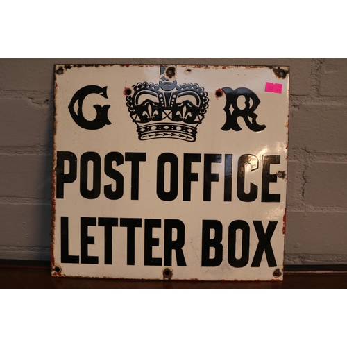 Antique G R Post Office Letter Box Enamel sign circa 1920, 30 x 28cm