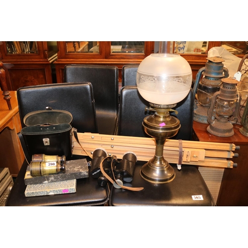 290 - Collection of Bygones to include Windsor & Newton Easel, Oil Lamp, Binoculars etc