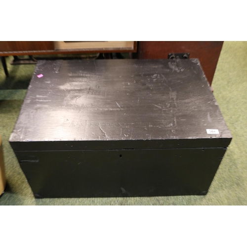 564 - Black Painted metal bound trunk with handles