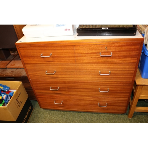 568 - Mid Century Chest of 2 over 3 drawers with Chrome handles and melamine top