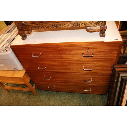 569 - Mid Century Chest of 2 over 3 drawers with Chrome handles and melamine top