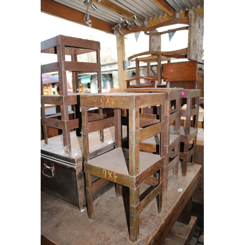 596 - Set of Four Handmade Industrialist Metal Stools made from old Bomb storage crates