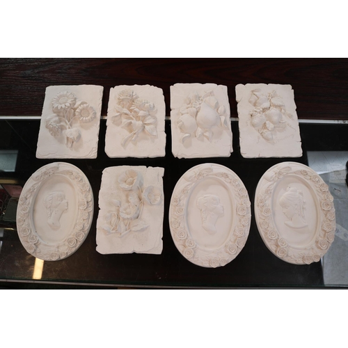 61 - Collection of Moulded Plaster Relief Wall hangings to include Flora & Fauna, Portrait etc