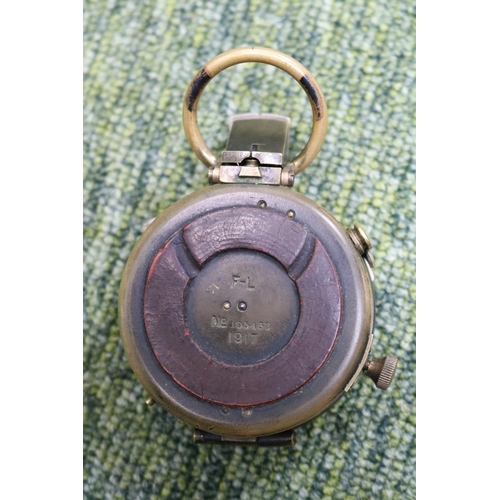 67 - 1917 Brass Field Compass Verners pattern with Leather Pouch BMC Marine Engine Plate Commanders and o... 