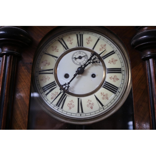 102 - 19thC Walnut fronted Vienna Regulator with second dial and glazed front