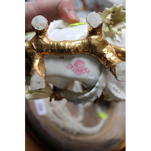 235 - Moore & Co Blanc De Chine Putti mounted on Baroque shell supported on gilded feet, Thurn Floral deco... 