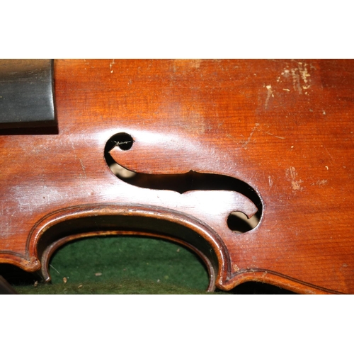 266 - Antique Violin in case stamped Stainer with 2 Bows