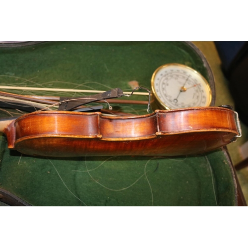 266 - Antique Violin in case stamped Stainer with 2 Bows