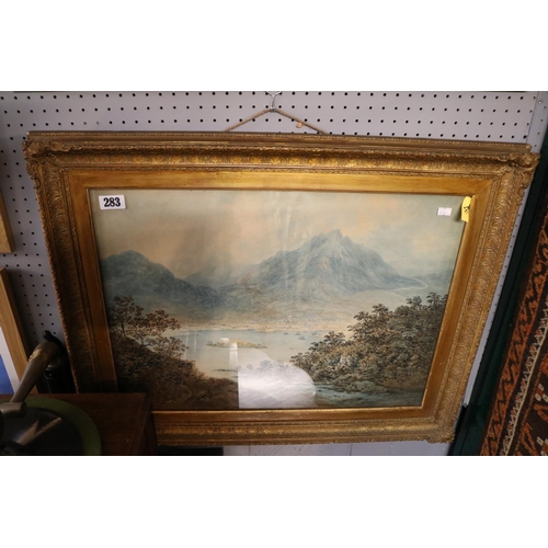 283 - Late 19thC Watercolour depicting a scene across a Bay unsigned. 58 x 42cm within Gilt Gesso frame