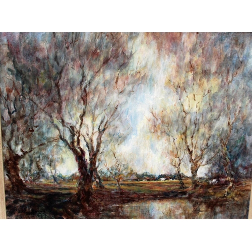 335 - Spring Pastures 2013 framed oil by the renowned Hertfordshire artist Kathleen M Downing. Signed lowe... 