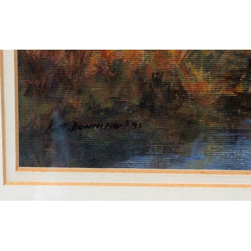 336 - The Viaduct, Winter Light 1991 framed oil by the renowned Hertfordshire artist Kathleen M Downing. S... 