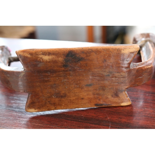 90 - Ethnographic Wooden Headrest with Leather wrapped support 23cm in Diameter