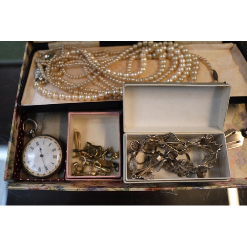 390 - Collection of assorted Costume and other jewellery inc. Silver pocket watch, Silver Filagree bracele... 