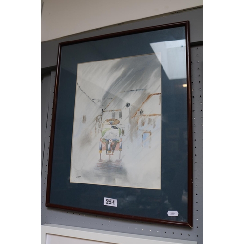 254 - Modernist Watercolour of Rickshaw Framed & Glazed. Measures 52cm by 42cm.