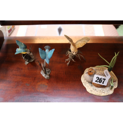 267 - Border Fine Art Quail and 3 Porcelain Birds mounted on Metal bases