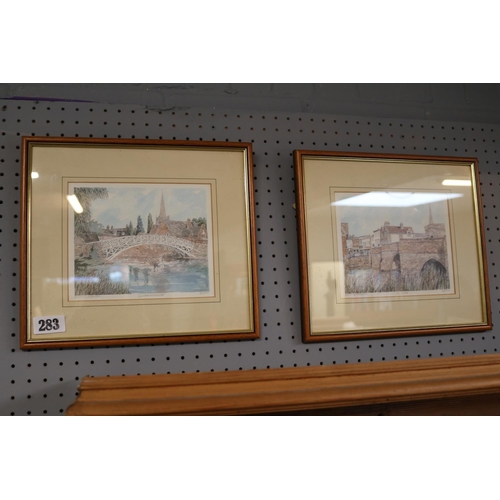 283 - 2 Framed Prints by Phillip Martin of Godmanchester and St Ives signed in Pencil