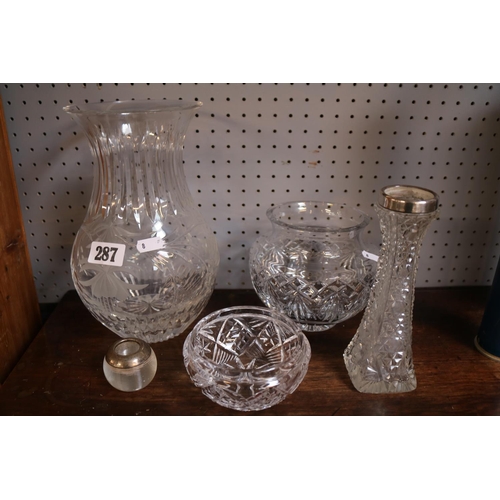 287 - Waterford Crystal Bowl, Royal Brierley Floral decorated vase and assorted glassware