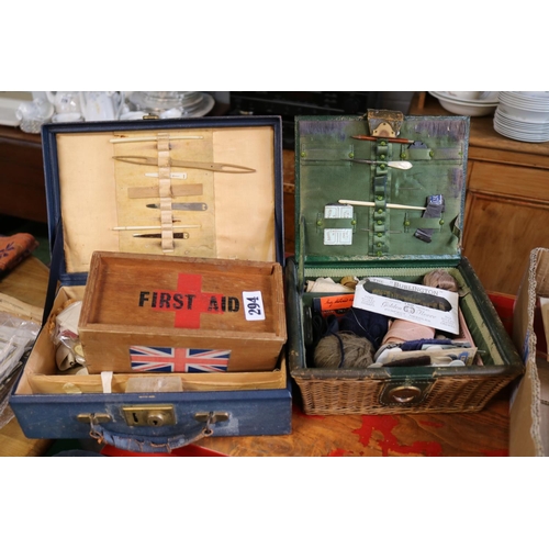 294 - Vintage First Aid Kit and 2 cases of sewing items