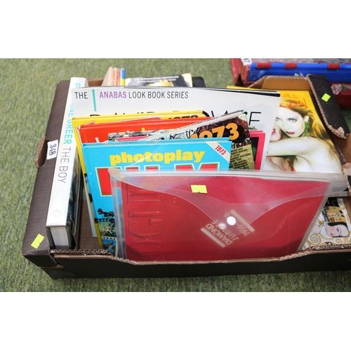 348 - Box of assorted Vintage 1960s & 70s pop culture books top include Germaine Greer, rolling stones etc