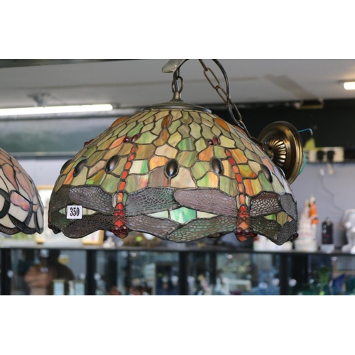 350 - Large Leaded coloured Tiffany Style glass ceiling shade 41cm in Diameter