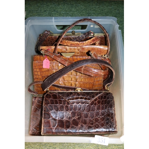 351 - Good Collection of Vintage Ladies Handbag made from Crocodile Leather & Faux c1950's.