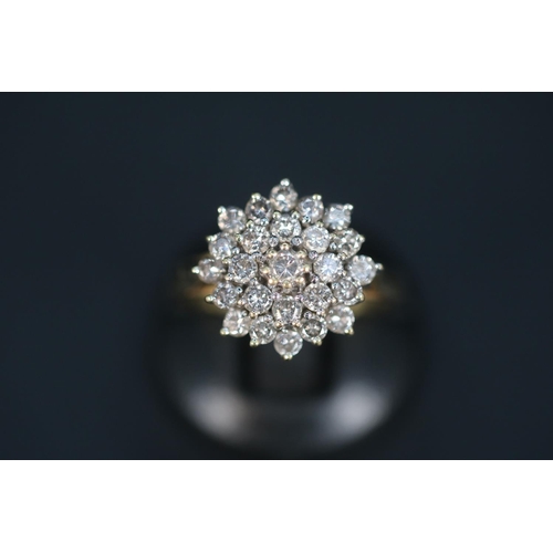 Impressive Ladies 18ct Gold Diamond Cluster ring 1.5ct total Diamond weight. 6.6g total weight Size O