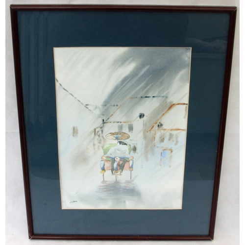 254 - Modernist Watercolour of Rickshaw Framed & Glazed. Measures 52cm by 42cm.