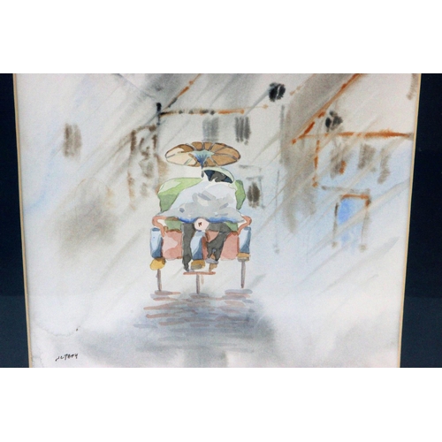 254 - Modernist Watercolour of Rickshaw Framed & Glazed. Measures 52cm by 42cm.