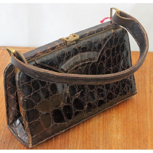 351 - Good Collection of Vintage Ladies Handbag made from Crocodile Leather & Faux c1950's.