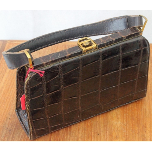 351 - Good Collection of Vintage Ladies Handbag made from Crocodile Leather & Faux c1950's.