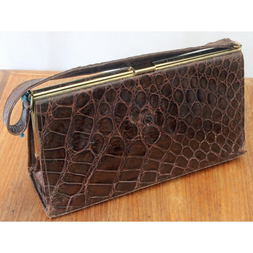 351 - Good Collection of Vintage Ladies Handbag made from Crocodile Leather & Faux c1950's.