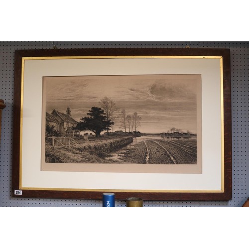 284 - Large Oak Framed engraving 'At Evening time it shall be Light'