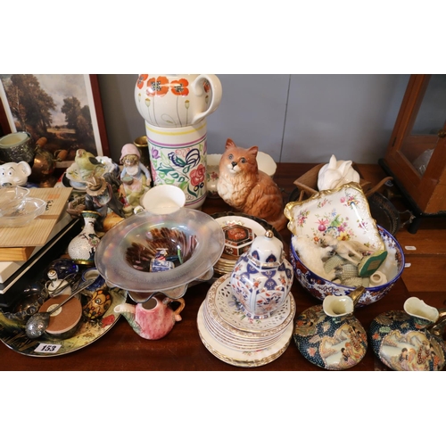 153 - Large collection of assorted Ceramics and bygones inc. Poole Sleeve Vase, Indonesian domed box etc